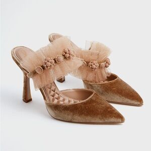 Sam Edelman Brown and Cream Heels with Ruffle Detail